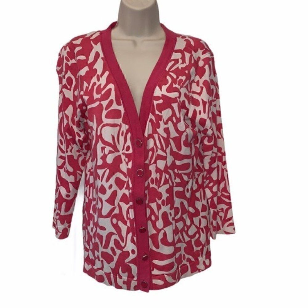 Josephine Chaus Pink and White Button Up Cardigan
